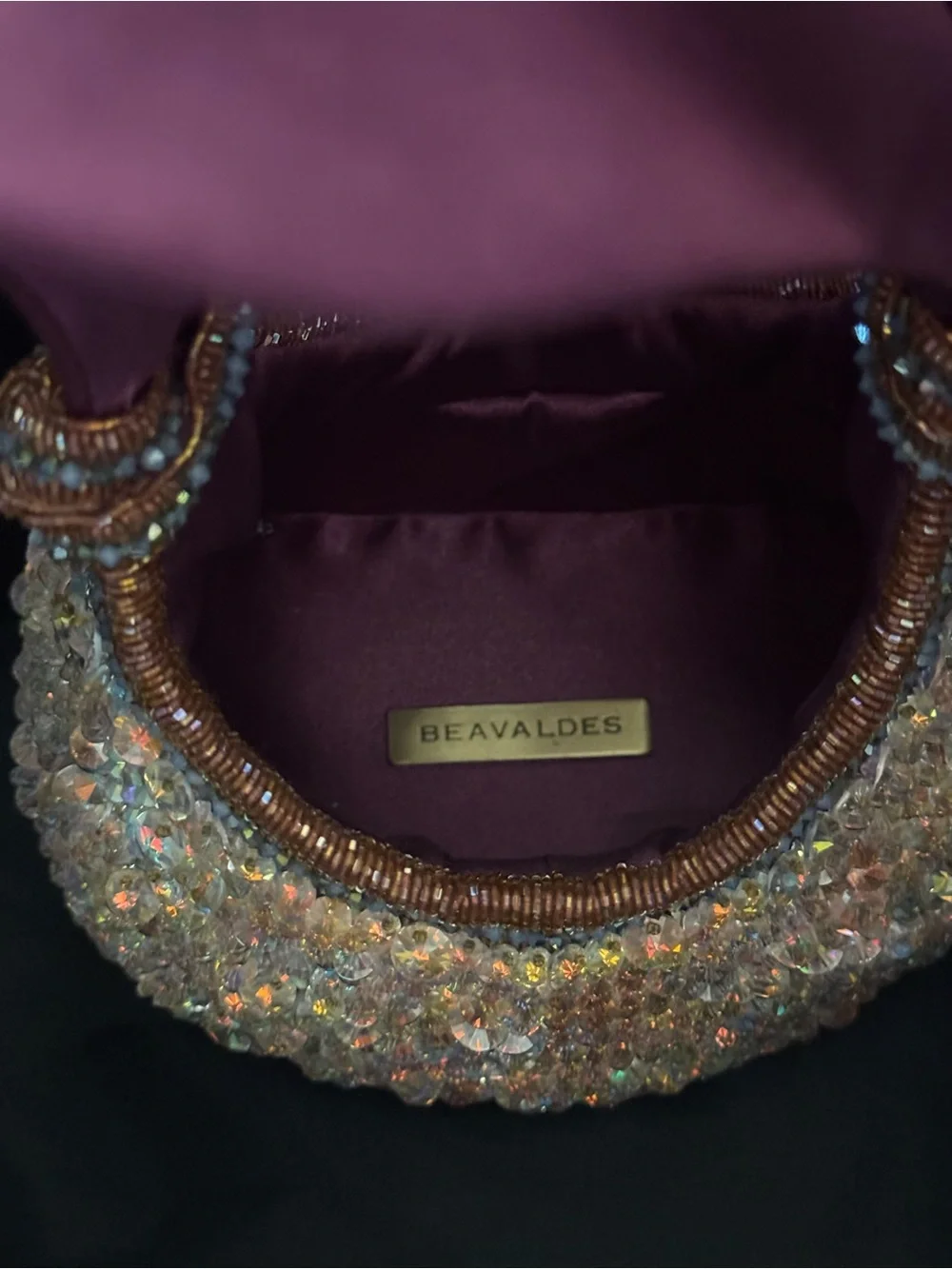 Vintage Swarovski Crystal-Embellished Evening Handbag with Plum Satin Sash Handl - Picture 5 of 8